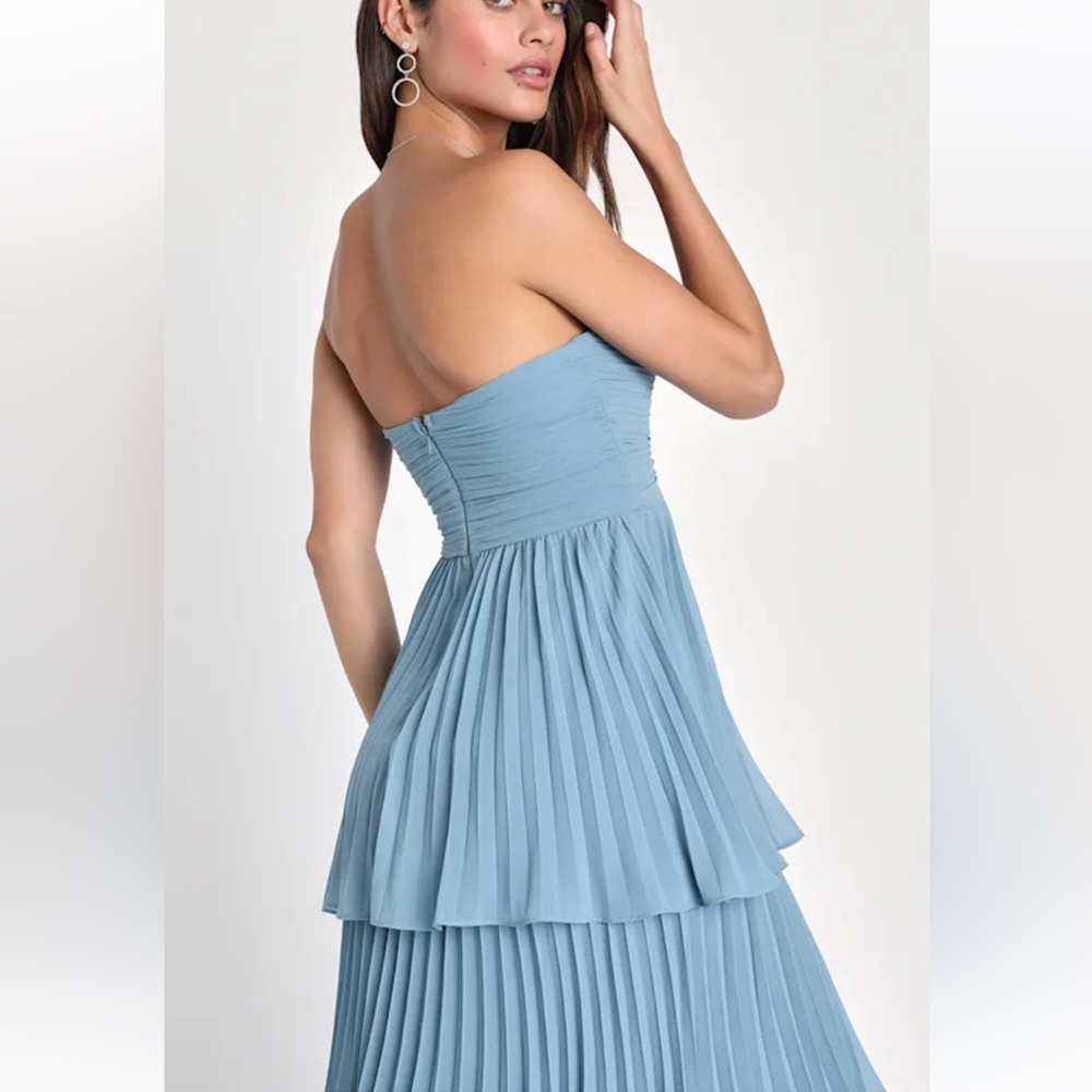 NWT - LULUS - Seriously Sensational Light Blue Strapless Tiered Maxi Dress - Picture 2 of 4